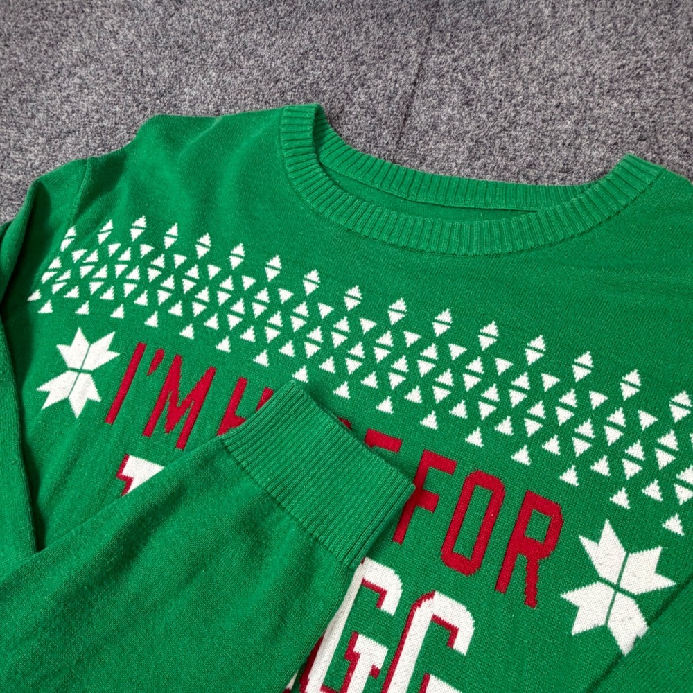 Mossimo Supply Co Mens XL Green Egg Nog Ugly Christmas‎ Sweater Cotton Holiday
